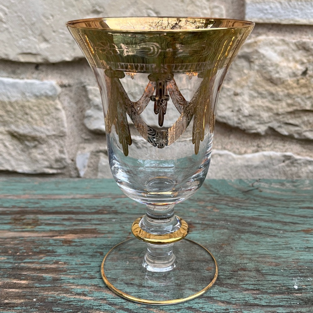 Vintage Discontinued  Hand Blown Medici 24k Gold Water Goblet by Arte Italica - Picture 4 of 9